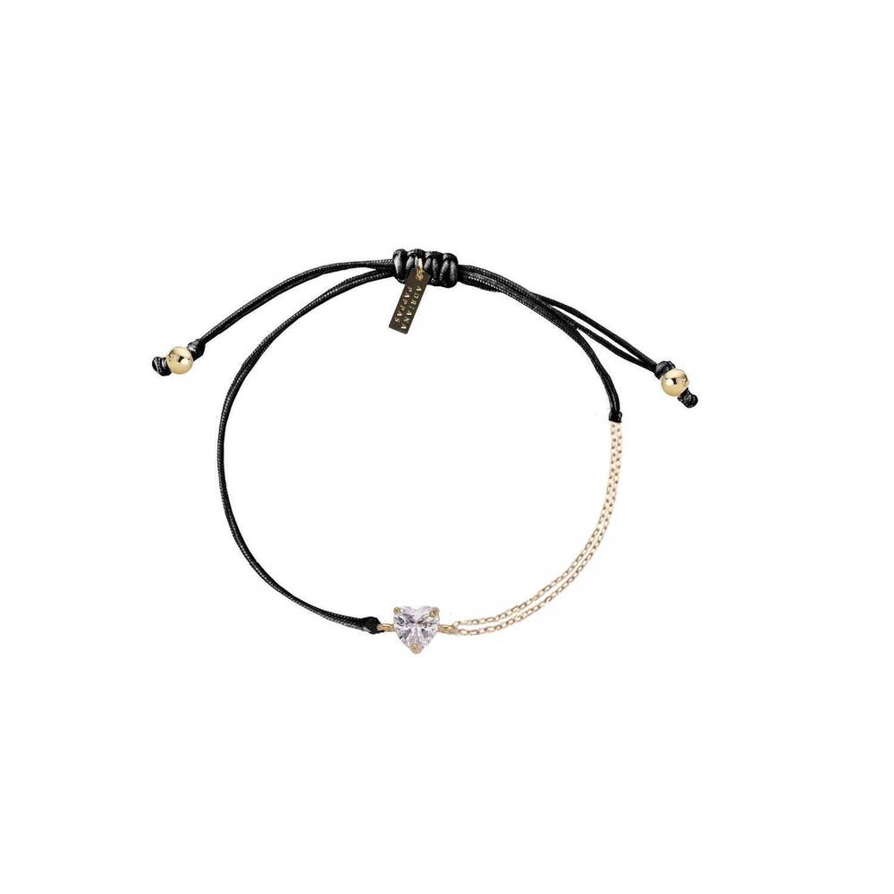 NEW ADRIANA PAPPAS women's dainty cz heart bracelet in black cord